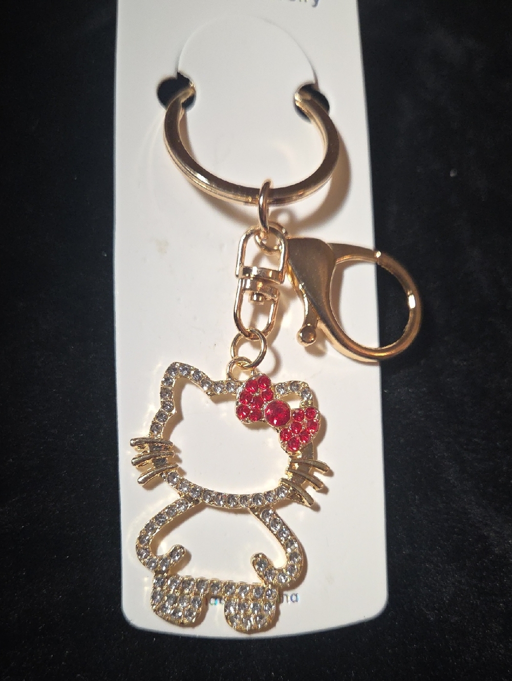 HK Outline Keychain with Red Bow Rhinestones